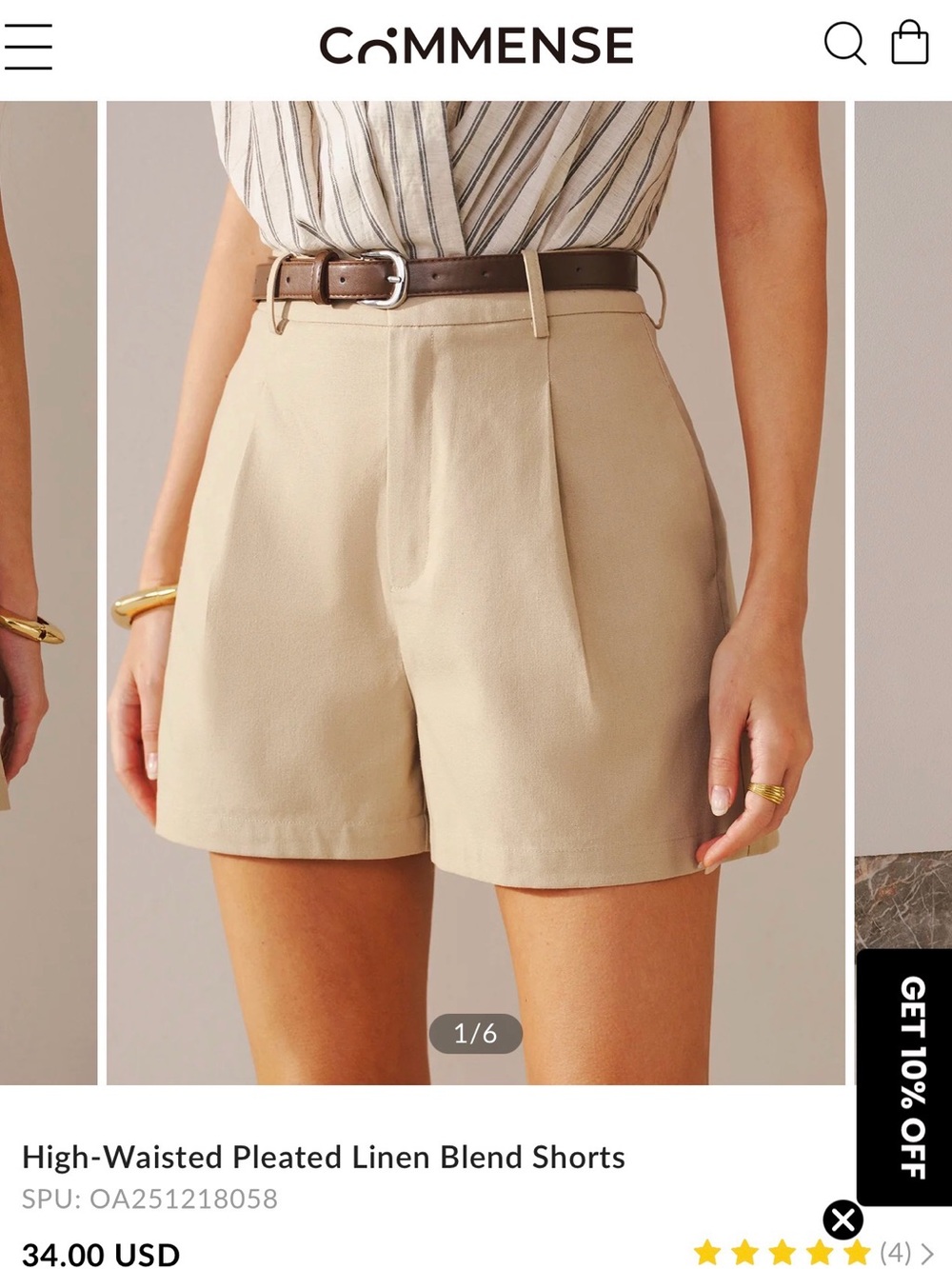 Commense High-Waisted Pleated Linen Blend Shorts